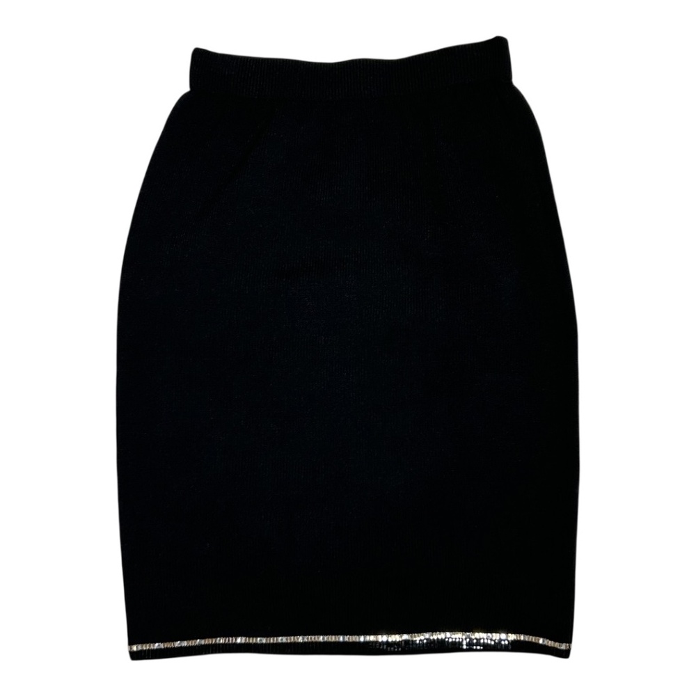 St. John Evening Skirt Black Silver Gold Trim Hem Santana Knit NWT Size 2